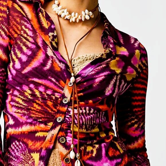 Free People Tops - Free People Lucky Shirtee Semi-Sheer Retro Blouse Size S NWT